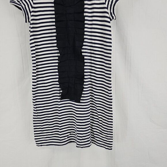 Theory Striped Blue White Cotton Blend T-shirt Dress with Silk Trim, Size Small - Picture 3 of 5